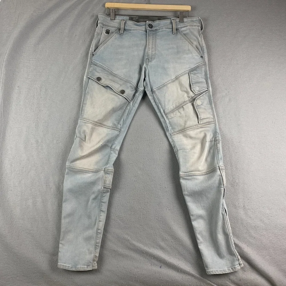G-Star Raw Airblaze 3D Skinny Jeans Mens 34x32 light Stretch Faded Moto Denim